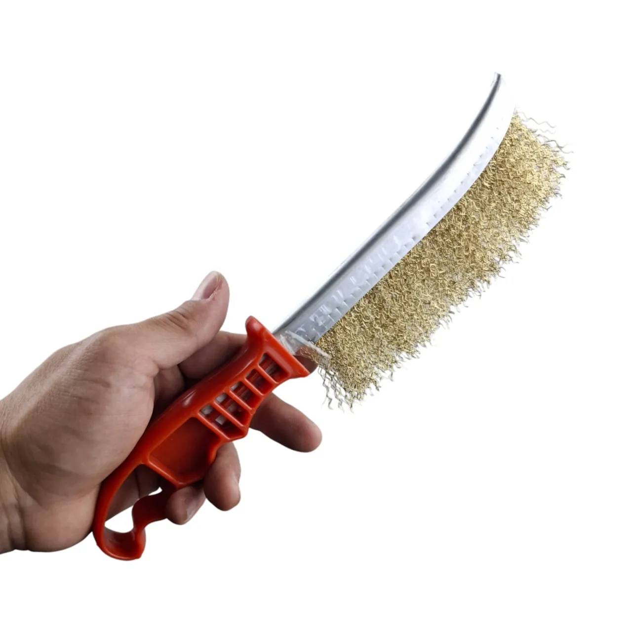 Щетка металлическая ручная 250 мм, пластиковая рукоятка, красная, мягкая